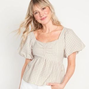Old Navy Puff-Sleeve Smocked Seersucker Babydoll Swing Blouse